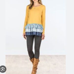 Matilda Jane Tunic Top Size Small Weekend Vibes Yellow Ruffles Boho Cottagecore